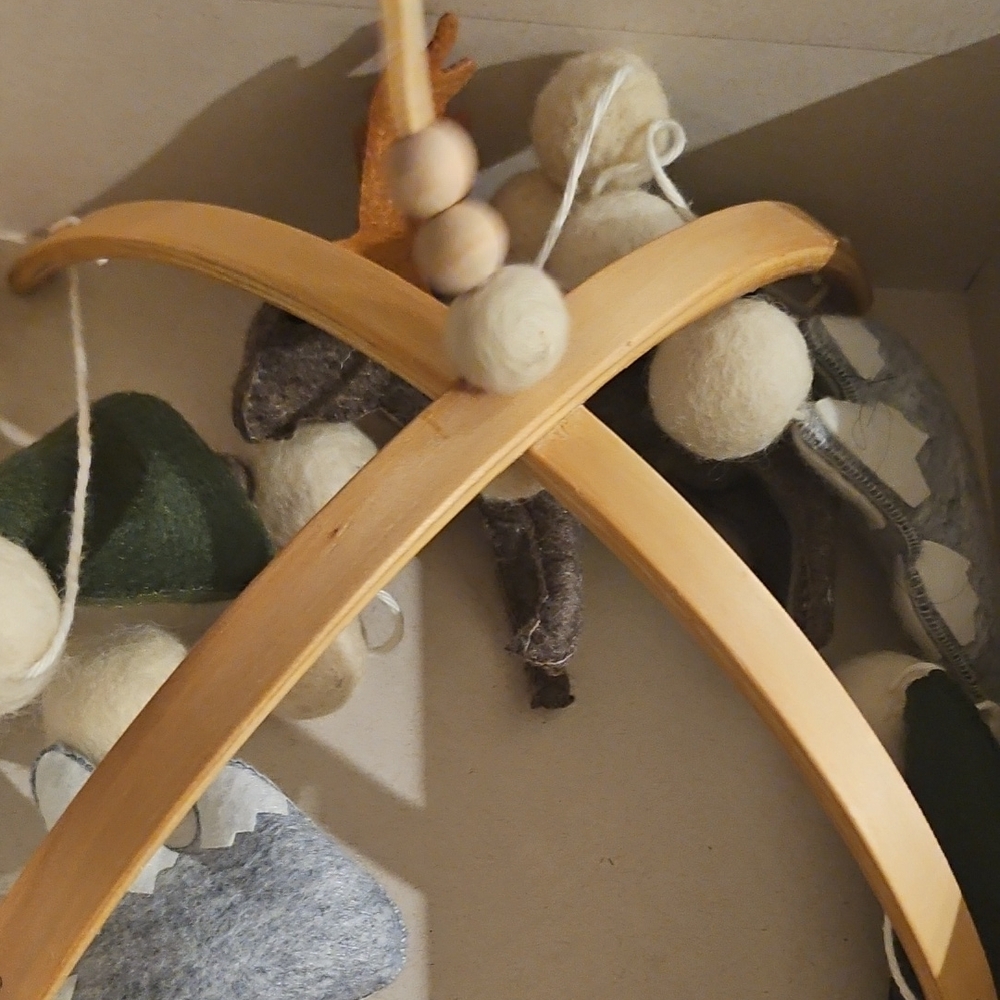 Gray Felt Moose Baby Mobile with trees and mountains - Picture 3 of 4